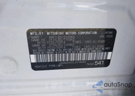 2020 Mitsubishi Outlander Es 2.4 из США, поврежденный, VIN JA4AD2A30LZ034060